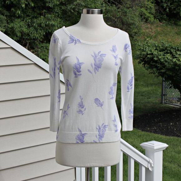 Premise Studio Women's Pullover Sweater Purple Floral White Lightweight Size S - Picture 2 of 13